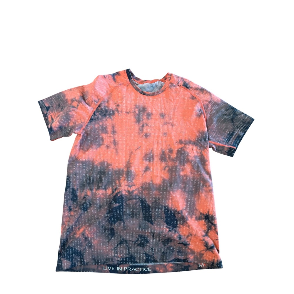 Lululemon Metal Vent Tech SS 2.0 Shirt Mens Medium Orange Black Tie Dye Active
